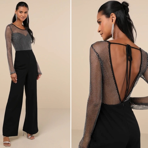 Lulus Pants - LULU's Wedding Formal Sexy Elegant Classy Long Sleeve Rhinestone Pantsuit